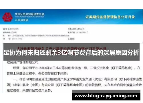 足协为何未归还剩余3亿调节费背后的深层原因分析