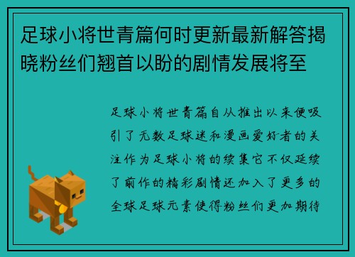 足球小将世青篇何时更新最新解答揭晓粉丝们翘首以盼的剧情发展将至